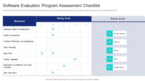 Software Evaluation Program Assessment Checklist Ppt PowerPoint Presentation Icon Gallery PDF