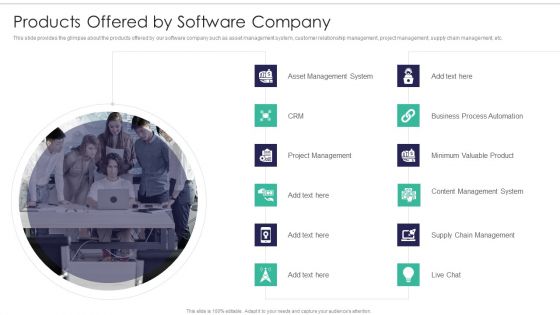 Software Firm Stakeholder Capital Raising Elevator Products Offered By Software Company Inspiration PDF