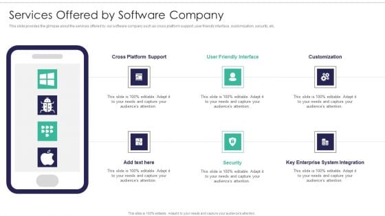 Software Firm Stakeholder Capital Raising Elevator Services Offered By Software Company Themes PDF