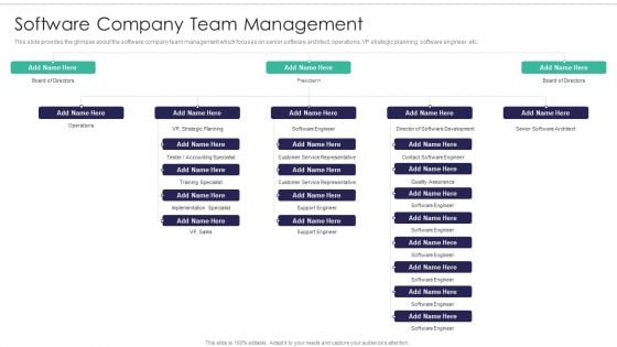 Software Firm Stakeholder Capital Raising Elevator Software Company Team Management Mockup PDF