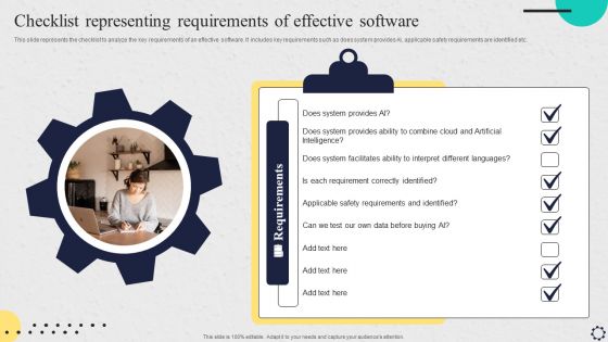 Software Implementation Strategy Checklist Representing Requirements Of Effective Software Portrait PDF