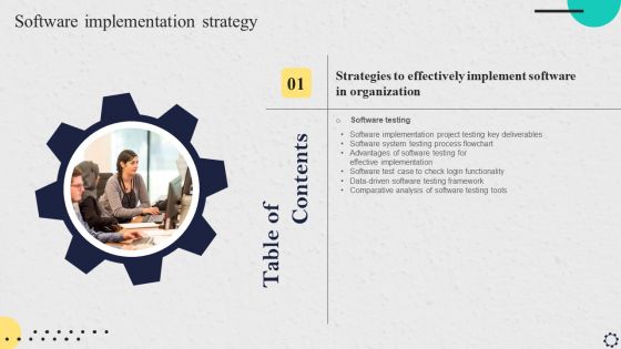 Software Implementation Strategy For Table Of Content Brochure PDF