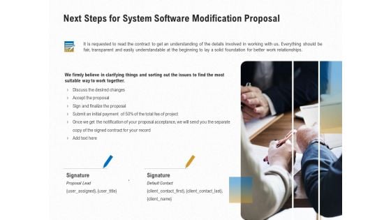 Software Maintenance Next Steps For System Software Modification Proposal Ppt PowerPoint Presentation Professional Demonstration PDF