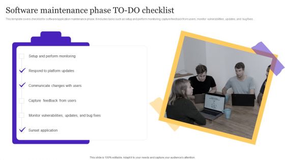 Software Maintenance Phase TODO Checklist Playbook For Enterprise Software Organization Elements PDF