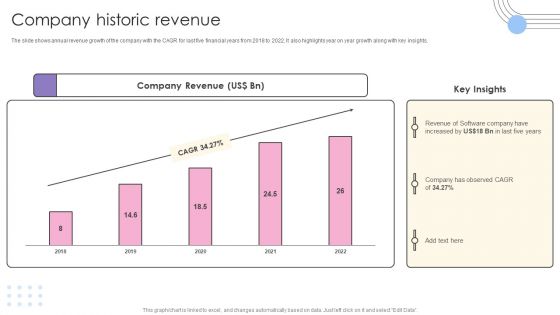 Software Products And Solutions Firm Details Company Historic Revenue Portrait PDF