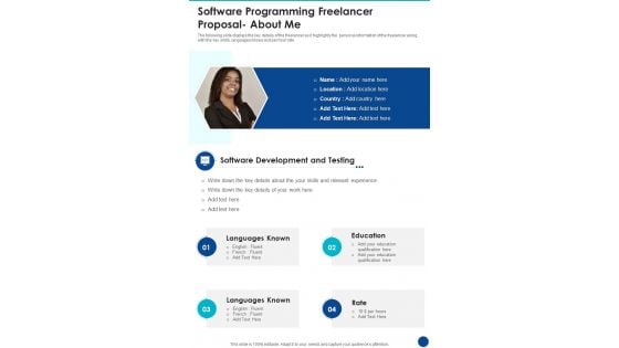 Software Programming Freelancer Proposal About Me One Pager Sample Example Document