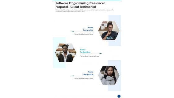 Software Programming Freelancer Proposal Client Testimonial One Pager Sample Example Document Software Programming Freelancer Proposal Client Testimonial One Pager Sample Example Document