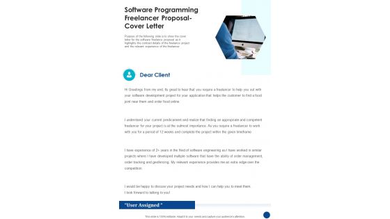Software Programming Freelancer Proposal Cover Letter One Pager Sample Example Document