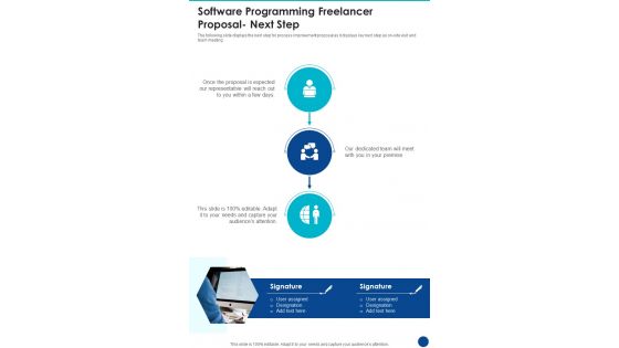 Software Programming Freelancer Proposal Next Step One Pager Sample Example Document