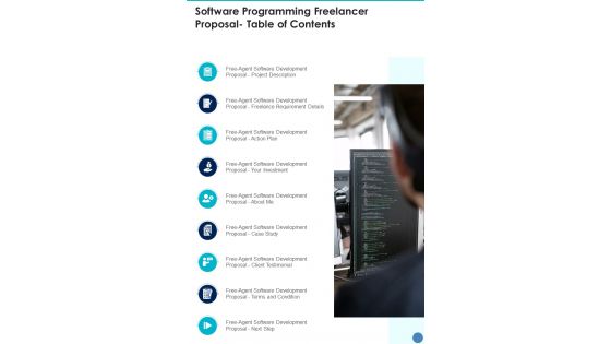 Software Programming Freelancer Proposal Table Of Contents One Pager Sample Example Document