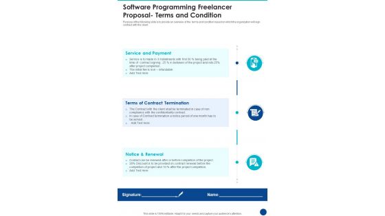 Software Programming Freelancer Proposal Terms And Condition One Pager Sample Example Document