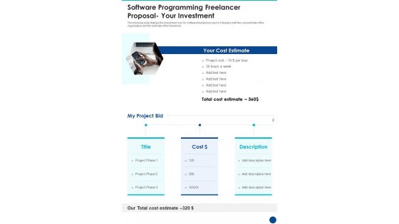 Software Programming Freelancer Proposal Your Investment One Pager Sample Example Document