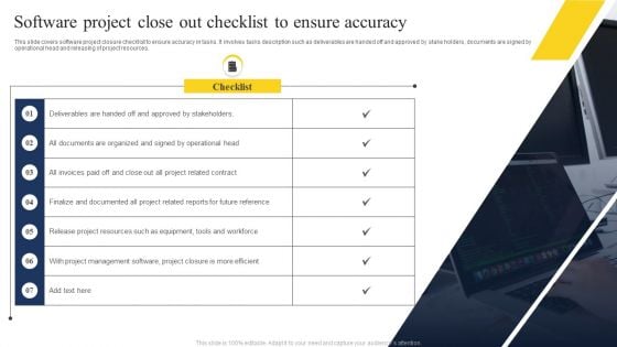 Software Project Close Out Checklist To Ensure Accuracy Summary PDF