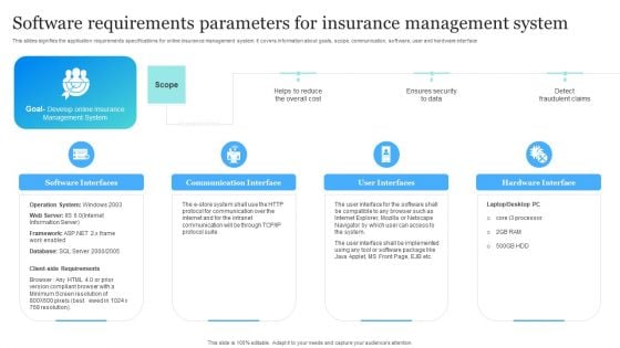 Software Requirements Parameters For Insurance Management System Summary PDF