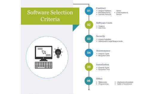 Software Selection Criteria Template 1 Ppt PowerPoint Presentation Infographic Template Portrait