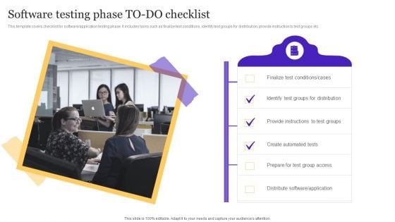 Software Testing Phase TODO Checklist Playbook For Enterprise Software Organization Designs PDF