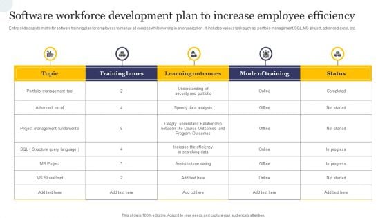 Software Workforce Development Plan To Increase Employee Efficiency Information PDF