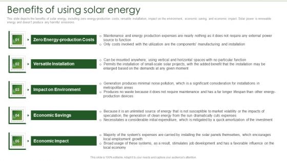 Solar Energy System IT Benefits Of Using Solar Energy Rules PDF