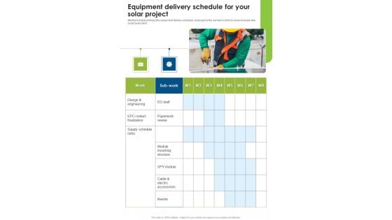 Solar Energy System Sales And Setup Equipment Delivery Schedule One Pager Sample Example Document Solar Energy System Sales And Setup Equipment Delivery Schedule One Pager Sample Example Document