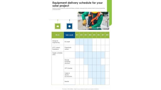 Solar Energy System Sales And Setup Equipment Delivery Schedule One Pager Sample Example Document