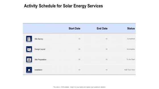 Solar Panel Maintenance Activity Schedule For Solar Energy Services Ppt Gallery Aids PDF