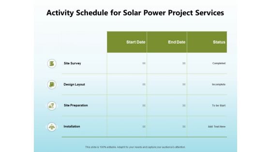 Solar Power Plant Technical Activity Schedule For Solar Power Project Services Clipart PDF