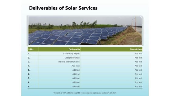 Solar Power Plant Technical Deliverables Of Solar Services Sample PDF