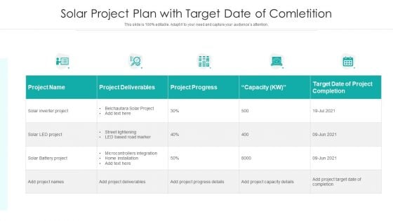 Solar Project Plan With Target Date Of Competition Ppt Pictures Ideas PDF