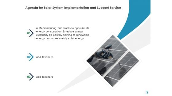 Solar System Implementation And Support Service Agenda For Solar System Implementation And Support Service Slides PDF