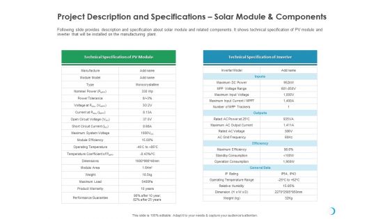 Solar System Implementation And Support Service Project Description And Specifications Solar Module And Components Background PDF