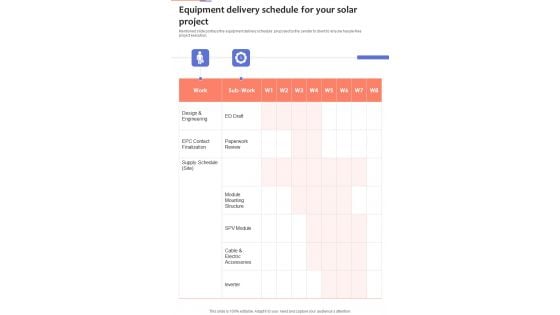 Solar System Installation Services Equipment Delivery Schedule One Pager Sample Example Document Solar System Installation Services Equipment Delivery Schedule One Pager Sample Example Document