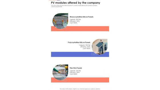 Solar System Installation Services PV Modules Offered One Pager Sample Example Document