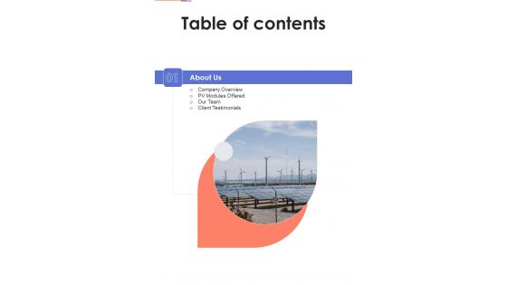 Solar System Installation Services Table Of Contents One Pager Sample Example Document Solar System Installation Services Table Of Contents One Pager Sample Example Document