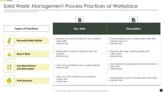 Solid Waste Management Process Practices At Workplace Slides PDF