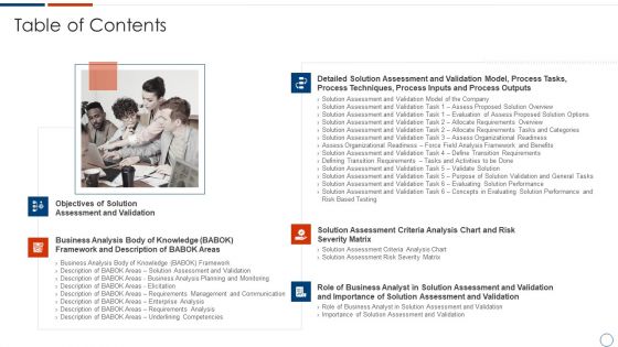 Solution Assessment And Validation To Determine Business Readiness Table Of Contents Rules PDF