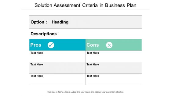 Solution Assessment Criteria In Business Plan Ppt PowerPoint Presentation Infographics Introduction