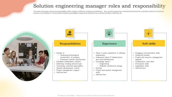 Solution Engineering Manager Roles And Responsibility Ppt Gallery Format Ideas PDF