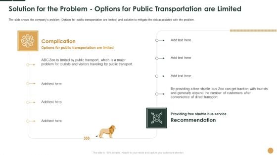 Solution For The Problem Options For Public Transportation Are Limited Ppt Model Slide Download PDF
