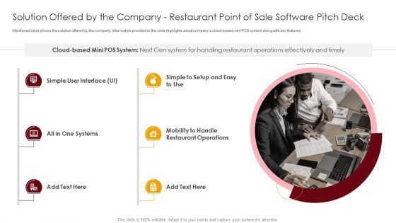 Solution Offered By The Company Restaurant Point Of Sale Software Pitch Deck Template PDF