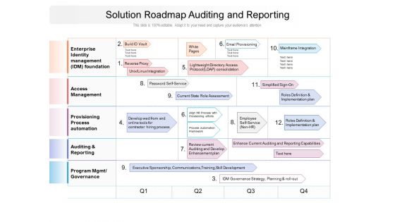 Solution Roadmap Auditing And Reporting Ppt PowerPoint Presentation Portfolio Styles PDF