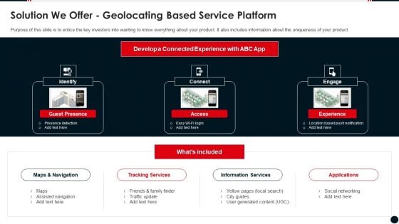 Solution We Offer Geolocating Based Service Platform Summary PDF