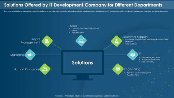 Solutions Offered By IT Development Company For Different Departments Diagrams PDF