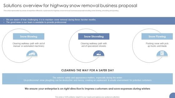 Solutions Overview For Highway Snow Removal Business Proposal Ppt Infographics Pictures PDF