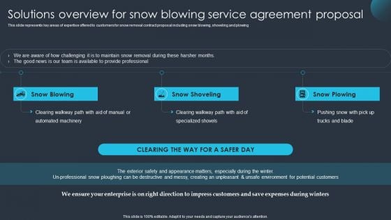 Solutions Overview For Snow Blowing Service Agreement Proposal Information PDF