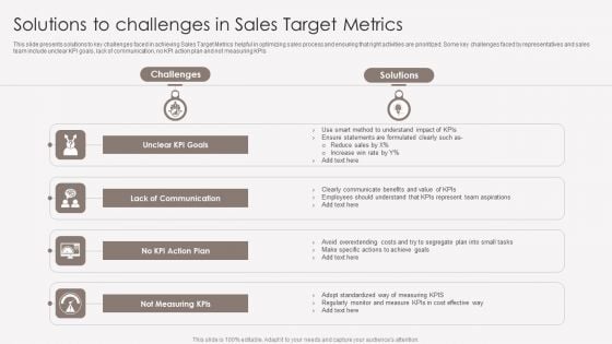 Solutions To Challenges In Sales Target Metrics Topics PDF