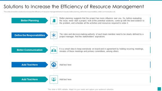 Solutions To Increase The Efficiency Of Resource Management Infographics PDF