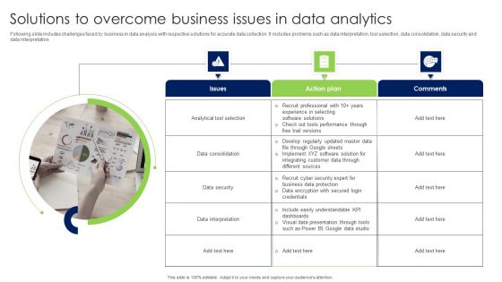 Solutions To Overcome Business Issues In Data Analytics Infographics PDF