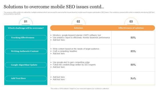 Solutions To Overcome Mobile Seo Issues Search Engine Optimization Services To Minimize Brochure PDF
