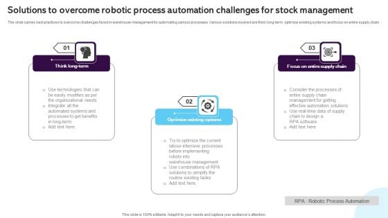 Solutions To Overcome Robotic Process Automation Challenges For Stock Management Themes PDF