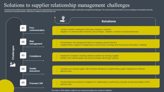 Solutions To Supplier Relationship Management Challenges Brochure PDF